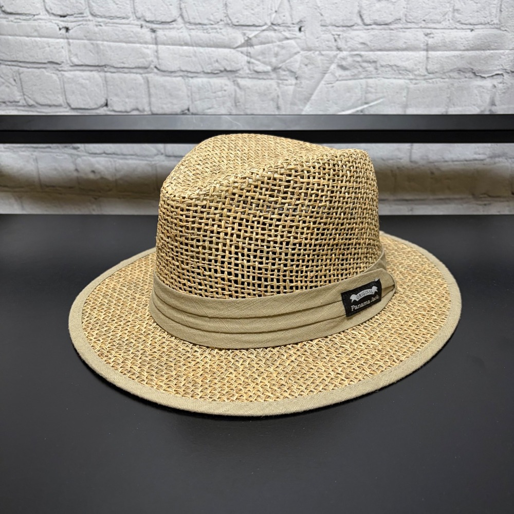 Panama Jack Mens Seagrass Straw Safari Fedora Sun Hat Tan Large